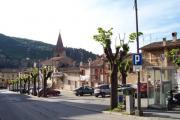 Main street of Scanno where bus stops - old town to the right.