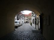 Leading into a courtyard