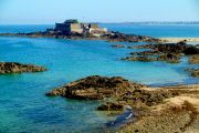 Small fort and the beach by the old town walls Small fort and the beach by the old town walls