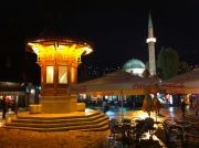 Sarajevo at night, the public water fountain.