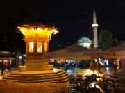 Sarajevo at night, the public water fountain. Sarajevo at night, the public water fountain.
