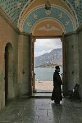 Panormitis monastry and monk-doorkeeper