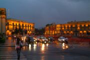 The Skanderbeg Square in the evening.