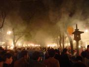 The smoke in the streets of the Muslim quarter at night.