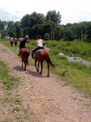 Me telling my guide to give me the reins because I know how to ride. The guide and I raced together.