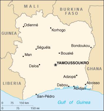 Map of Cote d'Ivoire